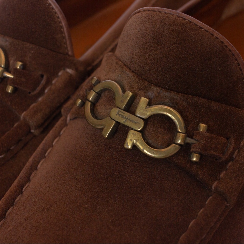 850$Ferragamo Moccasin Gancini Testa Di Moro Ornament Suede Mens SZ:9 - Picture 10 of 14